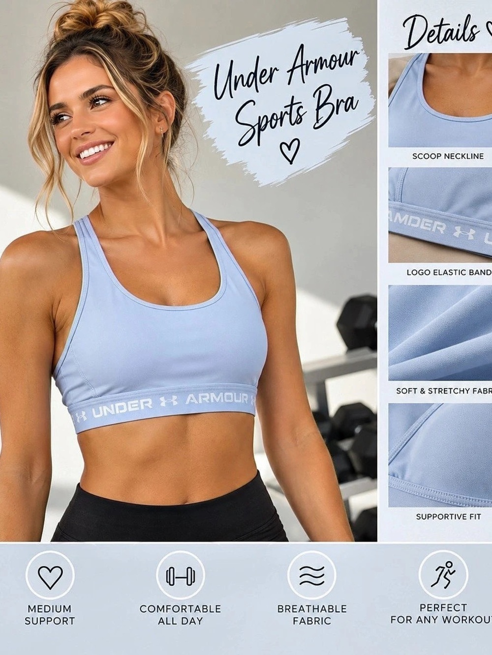 Under Armour Mid Crossback Sports Bra Blue Medium
